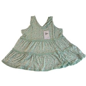 Love, Fire Sage Green Floral Print Ruffle V-Neck Tank Top Size Large, NWT